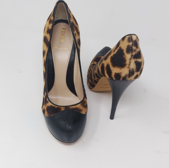 Fendi Leather Leopard Print Calf Hair Pumps 37 - Picture 5 of 10